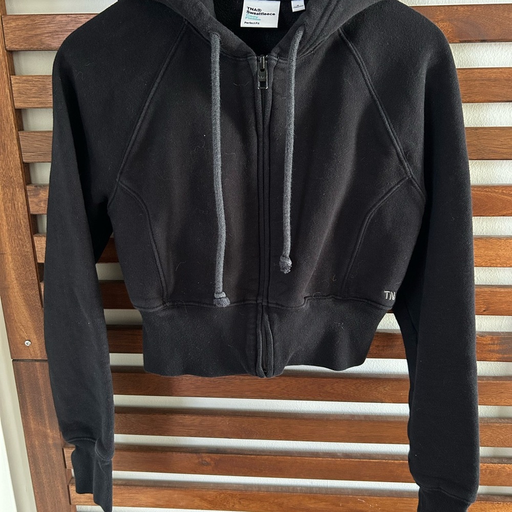 TNA Black Cropped Hoodie Jacket